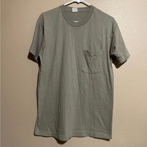 Vintage 80s Single Stitch Olive Green Pocket Tee T-Shirt Adult M